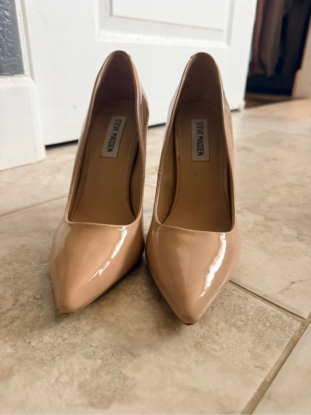 Steve Madden Nude Patent Pointed-Toe Stiletto Pumps
